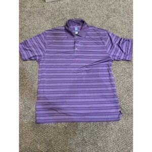 PGA TOUR Polo Shirt Men's XL Purple Striped Polyester Short Sleeve Slit Collared